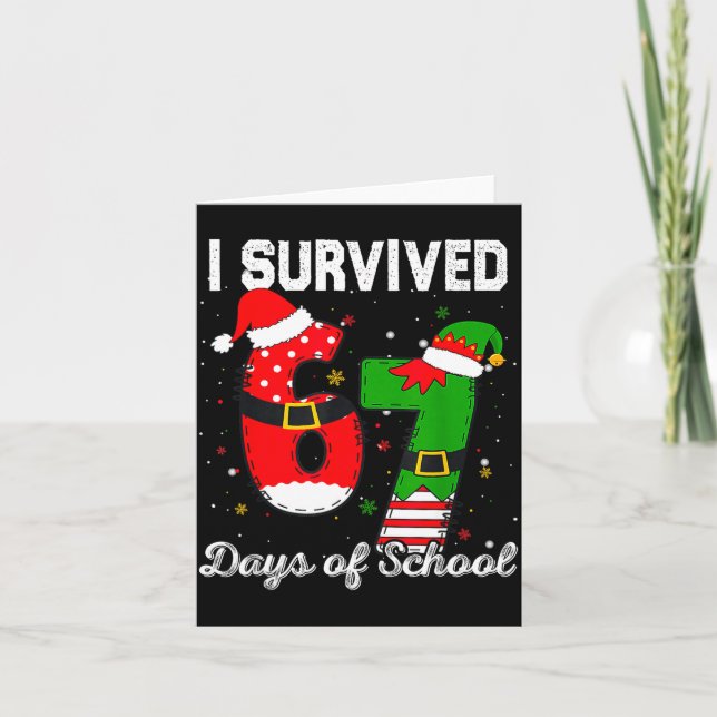 I Survived 67 Days Of School Christmas Candy Cane  Card (Front)