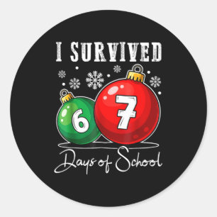 I Survived 67 Days Of School Christmas Candy Cane Classic Round Sticker
