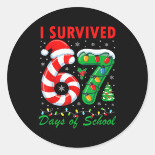 I Survived 67 Days Of School Christmas Candy Cane  Classic Round Sticker