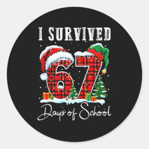 I Survived 67 Days Of School Christmas Candy Cane Classic Round Sticker