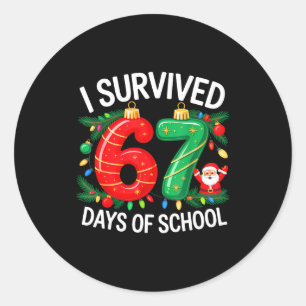 I Survived 67 Days Of School Christmas Candy Cane  Classic Round Sticker