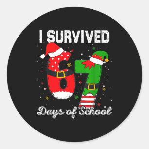 I Survived 67 Days Of School Christmas Candy Cane  Classic Round Sticker