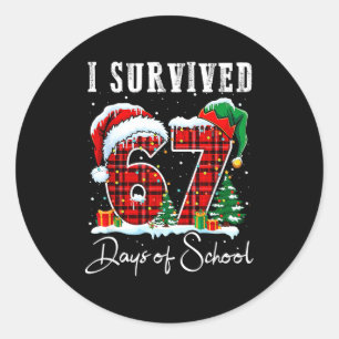 I Survived 67 Days Of School Christmas Candy Cane Classic Round Sticker