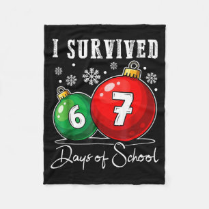 I Survived 67 Days Of School Christmas Candy Cane Fleece Blanket