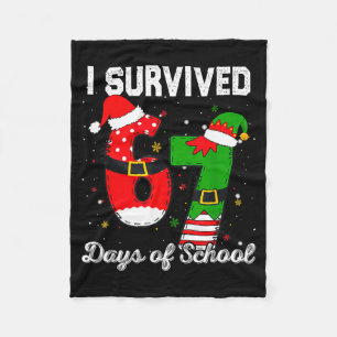 I Survived 67 Days Of School Christmas Candy Cane Fleece Blanket
