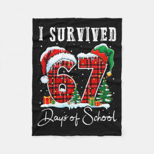 I Survived 67 Days Of School Christmas Candy Cane Fleece Blanket
