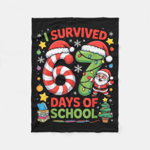 I Survived 67 Days Of School Christmas Candy Cane Fleece Blanket
