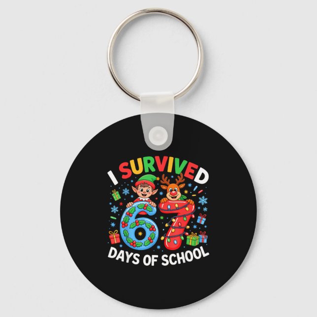 I Survived 67 Days Of School Christmas Candy Cane  Keychain (Front)