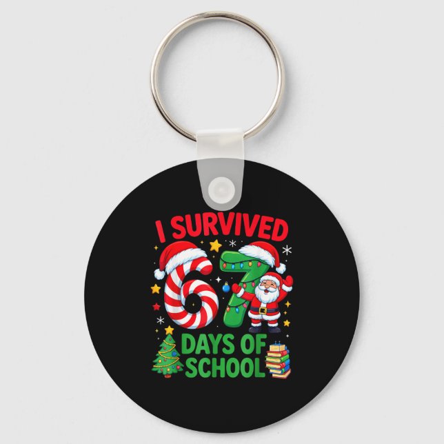 I Survived 67 Days Of School Christmas Candy Cane  Keychain (Front)
