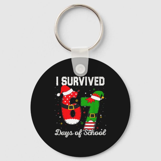 I Survived 67 Days Of School Christmas Candy Cane  Keychain (Front)