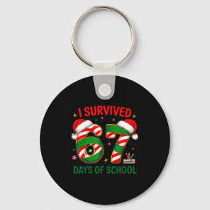 I Survived 67 Days Of School Christmas Candy Cane Keychain