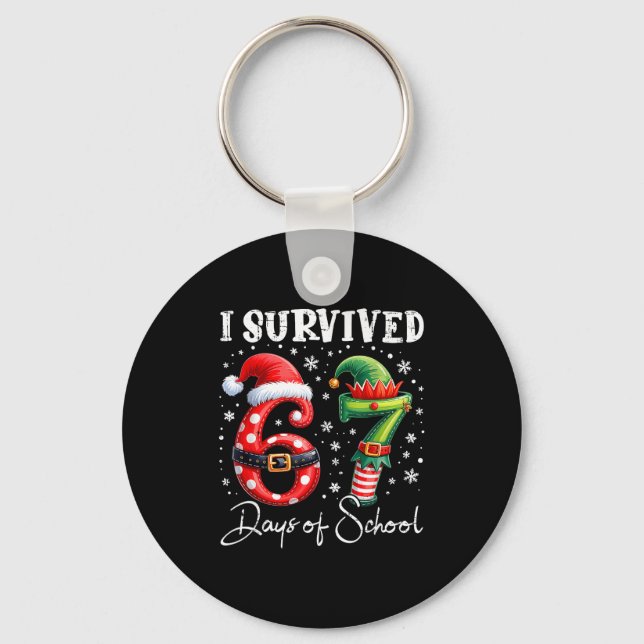 I Survived 67 Days Of School Christmas Candy Cane  Keychain (Front)