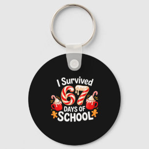 I Survived 67 Days Of School Christmas Candy Cane Keychain
