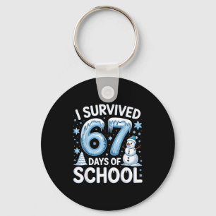 I Survived 67 Days Of School Christmas Candy Cane Keychain