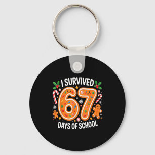 I Survived 67 Days Of School Christmas Candy Cane Keychain