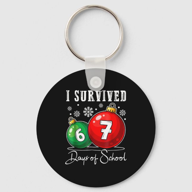 I Survived 67 Days Of School Christmas Candy Cane  Keychain (Front)
