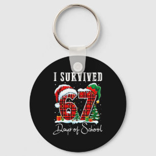 I Survived 67 Days Of School Christmas Candy Cane Keychain
