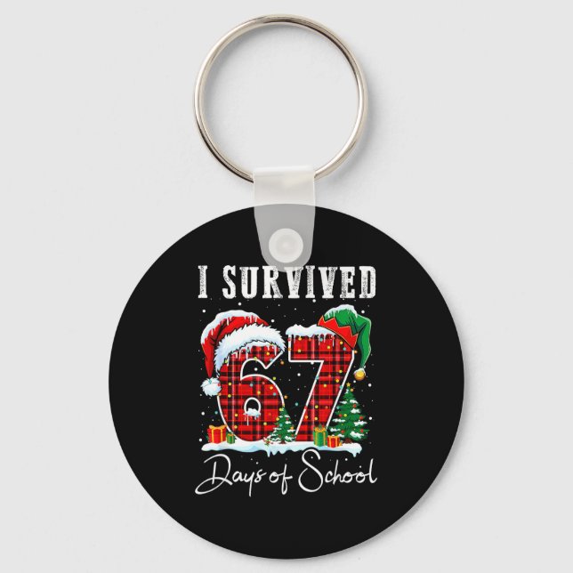 I Survived 67 Days Of School Christmas Candy Cane  Keychain (Front)