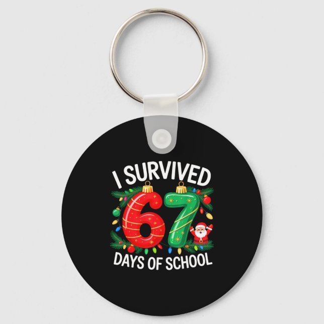 I Survived 67 Days Of School Christmas Candy Cane  Keychain (Front)
