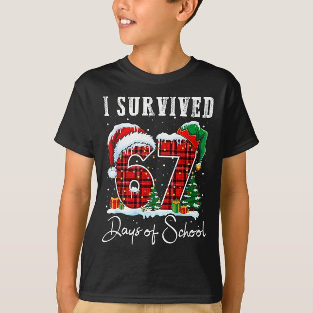 I Survived 67 Days Of School Christmas Candy Cane  T-Shirt (Front)