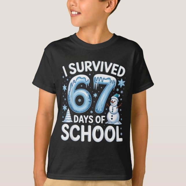 I Survived 67 Days Of School Christmas Candy Cane  T-Shirt (Front)
