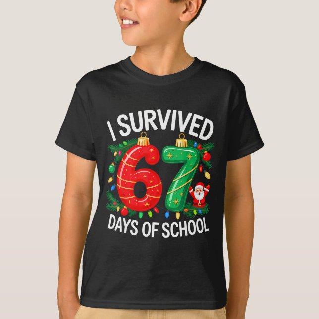 I Survived 67 Days Of School Christmas Candy Cane  T-Shirt (Front)