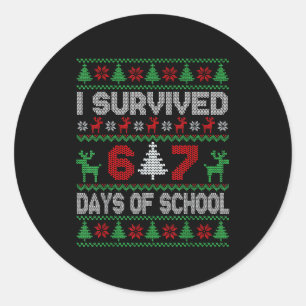 I Survived 67 Days Of School Christmas Meme Six Se Classic Round Sticker