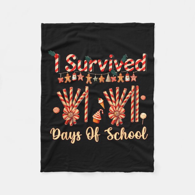 I Survived 67 Days Of School Christmas Teacher Can Fleece Blanket (Front)