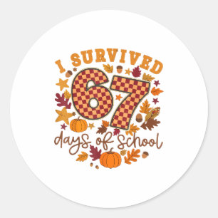 I Survived 67 Days Of School Fall Autumn Six Seven Classic Round Sticker