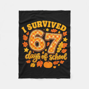 I Survived 67 Days Of School Fall Leaves Cute Autu Fleece Blanket