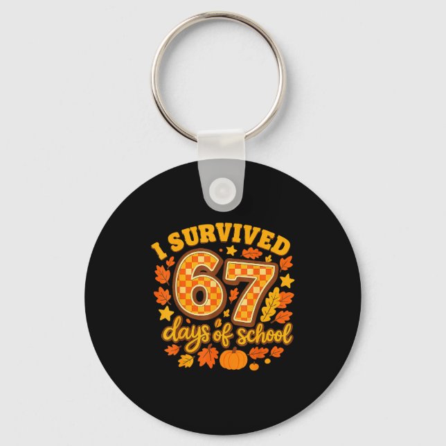 I Survived 67 Days Of School Fall Leaves Cute Autu Keychain (Front)