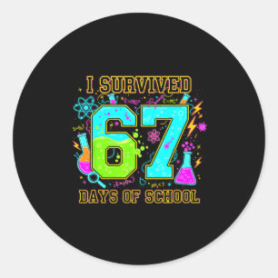 I Survived 67 Days Of School Funny 67 Meme Retro S Classic Round Sticker