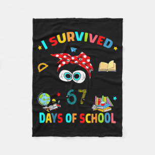 I Survived 67 Days Of School Funny Black Cat Six S Fleece Blanket