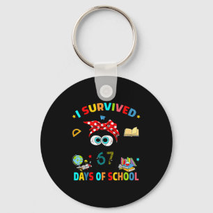 I Survived 67 Days Of School Funny Black Cat Six S Keychain