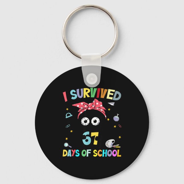 I Survived 67 Days Of School Funny Black Cat Six S Keychain (Front)