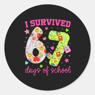 I Survived 67 Days Of School Funny Camouflage Boy Classic Round Sticker