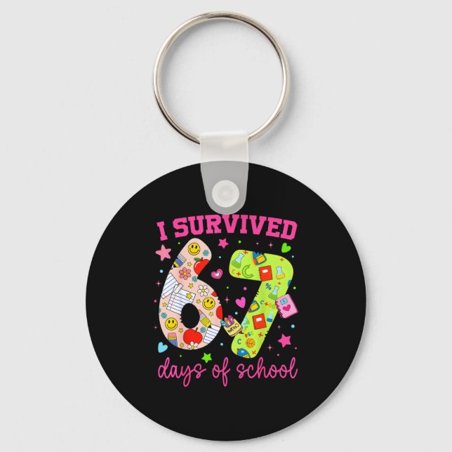 I Survived 67 Days Of School Funny Camouflage Boy  Keychain (Front)