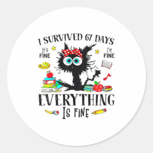 I Survived 67 Days Of School Funny Cat Six Seven M Classic Round Sticker