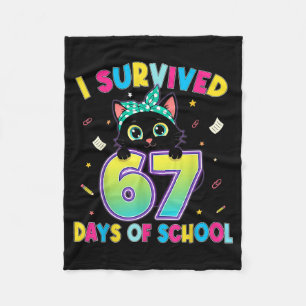 I Survived 67 Days Of School Funny Cat Six Seven M Fleece Blanket