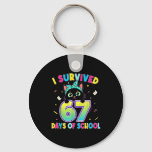I Survived 67 Days Of School Funny Cat Six Seven M Keychain