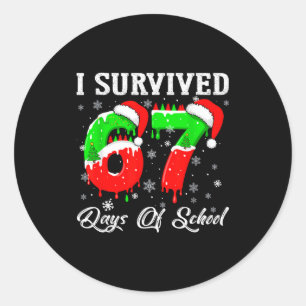 I Survived 67 Days Of School Funny Christmas Classic Round Sticker