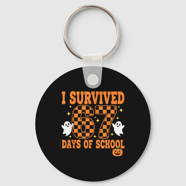 I Survived 67 Days Of School Funny Halloween Ghost Keychain (Front)