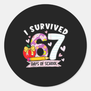 I Survived 67 Days Of School Funny Leopard Student Classic Round Sticker