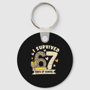 I Survived 67 Days Of School Funny Leopard Student Keychain