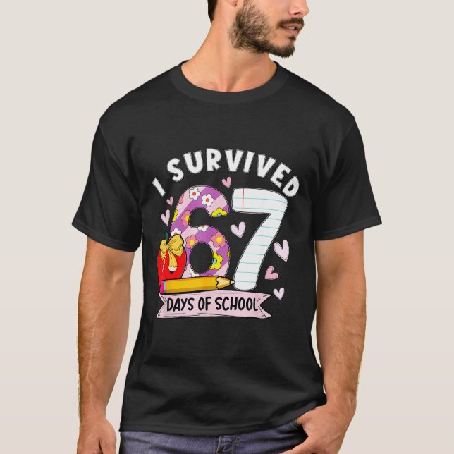 I Survived 67 Days Of School Funny Leopard Student T-Shirt (Front)