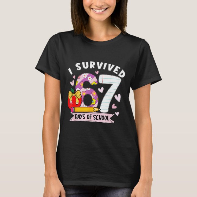 I Survived 67 Days Of School Funny Leopard Student T-Shirt (Front)