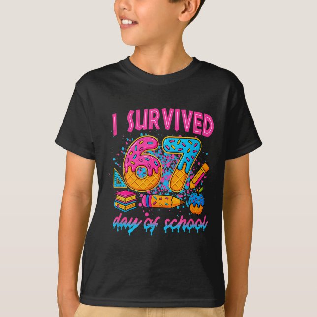 I Survived 67 Days Of School Funny Meme Ice Cream  T-Shirt (Front)
