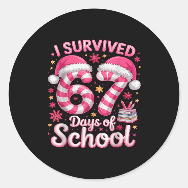 I Survived 67 Days Of School Funny Meme Teacher St Classic Round Sticker (Front)
