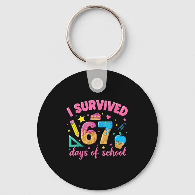 I Survived 67 Days Of School Funny Meme Teacher St Keychain (Front)