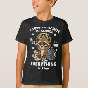 I Survived 67 Days Of School Funny Raccoon  T-Shirt